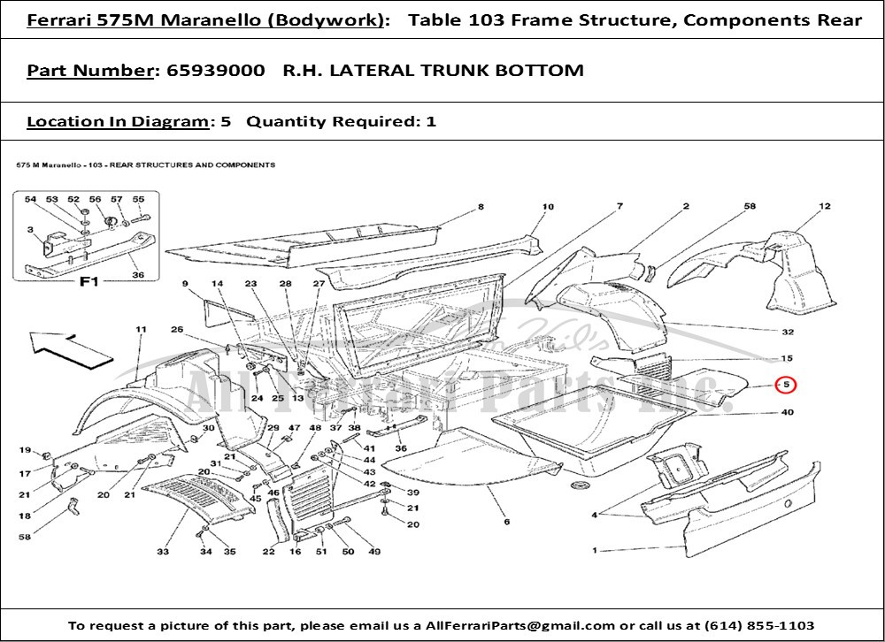 65939000 FERRARI 575M MARANELLO RH LATERAL TRUNK BOTTOM