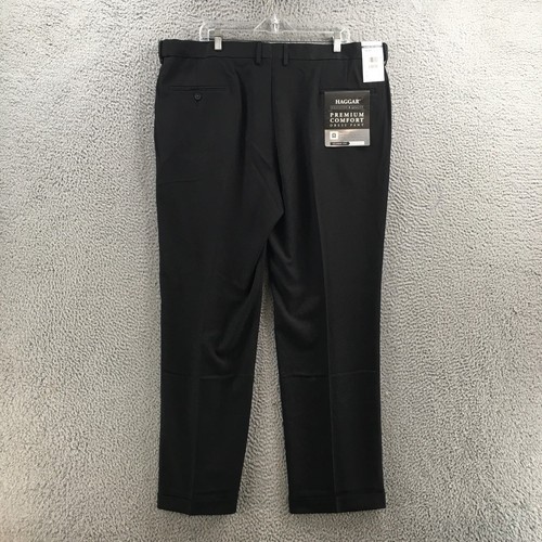 Haggar Classic Fit Stretch Stria Dress Pants Mens 42x32 (actual 43x31) Black NEW - Imagen 10 de 18