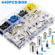 440pcs Wire Ferrules Kits Crimp Terminal Connector AWG (2/0 1/0 2 4 10 12 14 16)