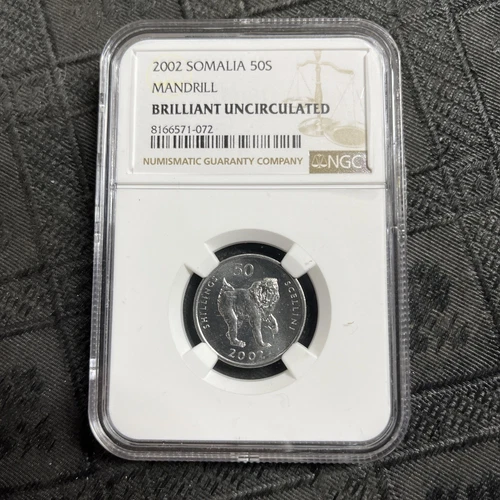 2002 Somalia 50 shillings  Scellini Mandrill Monkey NGC BU uncirculated