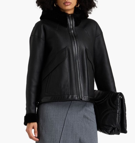 DOM GOOR Aviator Reversible Hooded Shearling Leather Fur Jacket UK12 EU40 Medium - Picture 2 of 15