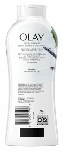 (3 Pack)Olay Fresh Outlast Body Wash, Birch Water & Lavender, 22 fl oz (3 Pack) - Picture 3 of 4