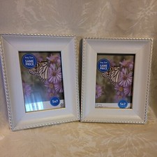 LOT of 2 MAINSTAY 5x7 WHITE GOLD ACCENT PICTURE PHOTO FRAMES . NEW UNUSED