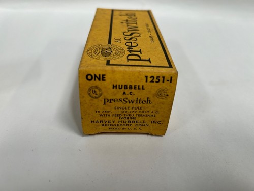 "2" NEW Vtg Hubbell 1251-I Ivory Single Pole Presswitch Wall Light Switch (A6) - Picture 13 of 14