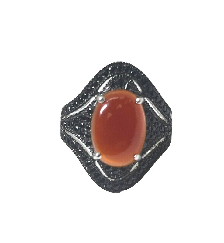 Sterling Silver Jasper & Round Cut Black Onyx Ring