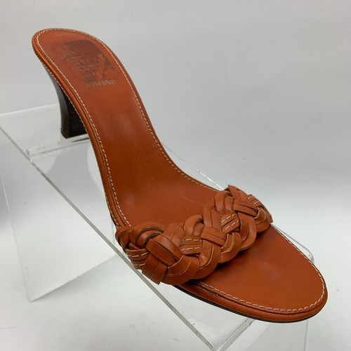 Circa Joan & David Tangy Sandals Orange Leather Open Toe Slide Low Heels Sz 7.5M - Picture 3 of 11