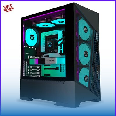 KEDIERS PC Gehäuse vorinstallierte 6 PWM-Lüfter  Mid Tower Gaming Gehäus Schwarz