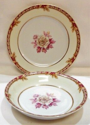 Fuji China Japan Bread & Butter Plate & Fruit Bowl Peony Wide Border