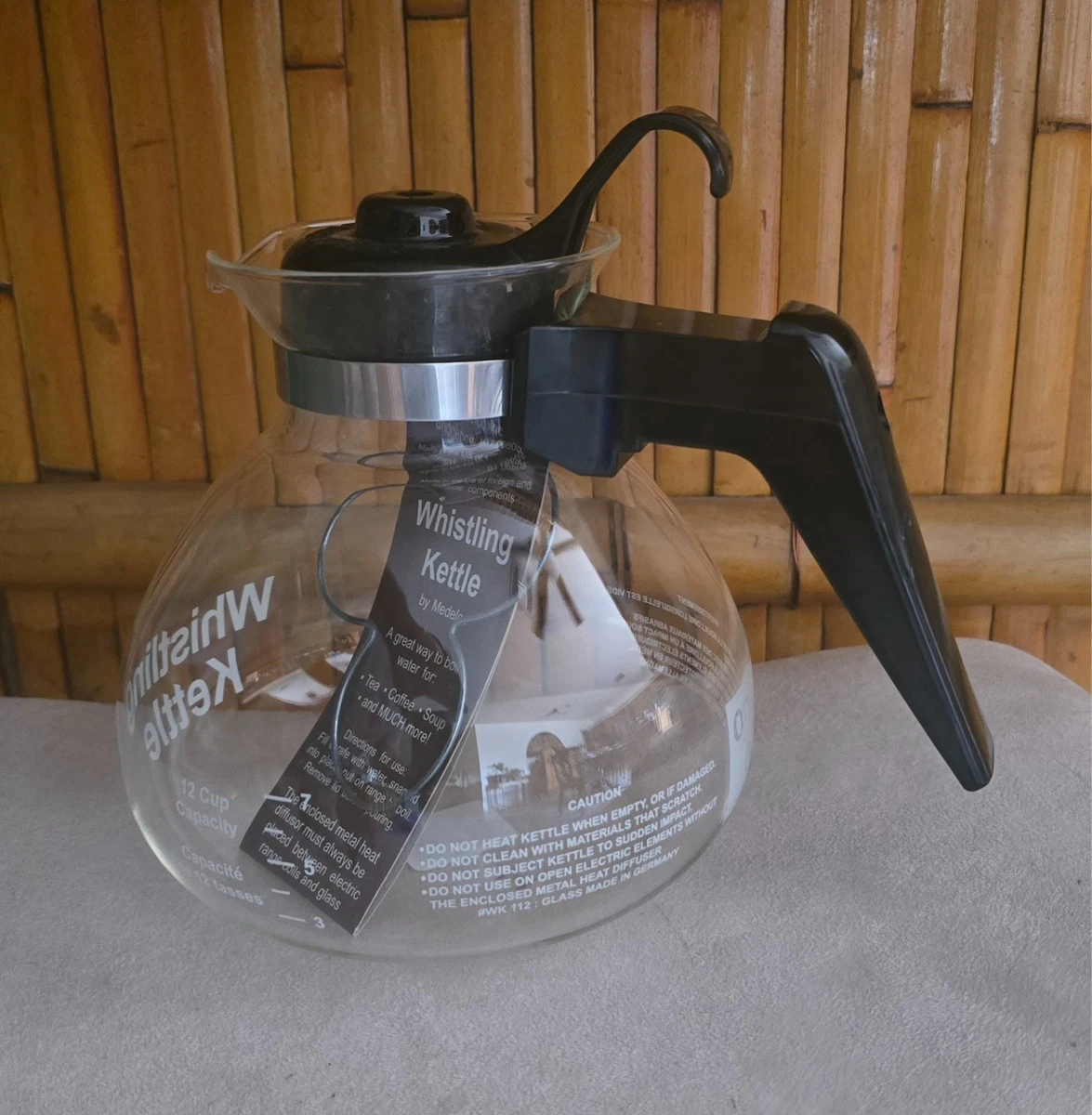 Glass Stove Top Medelco Whistling Kettle Glass Stove Top Whistling Tea  Kettle, 12 Cup/48oz, German