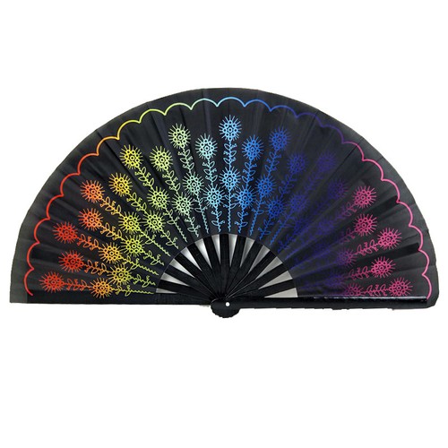 Large Folded Hand Fan Colorful Rainbow UV Fluorescent Fan Festival Party Decor - Picture 32 of 32