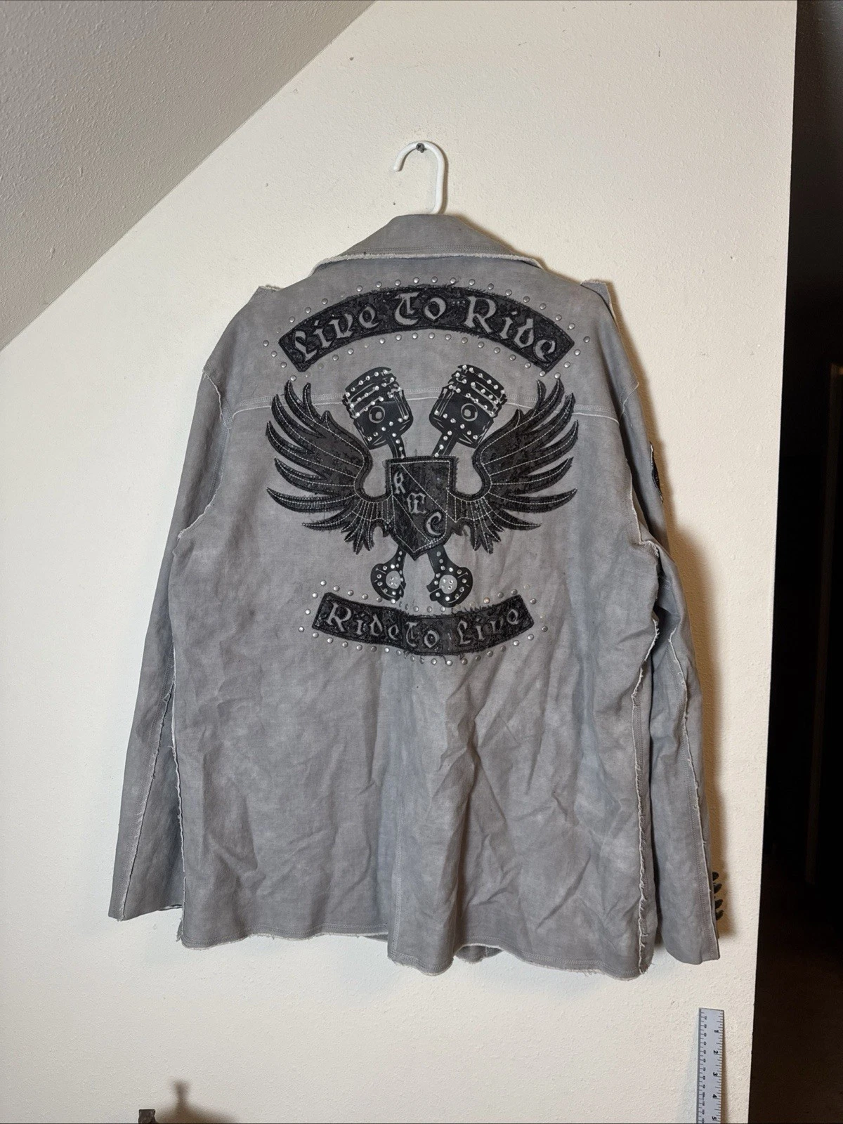 Kanji Motorcycle Club Canvas Blazer 3XL Live to Ride Jacket Distressed Look - product detail image 3