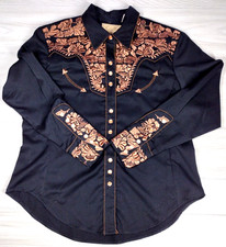 Scully Western Embroidered Pearl Snap Gunfighter Shirt, Men's Size Large, Black