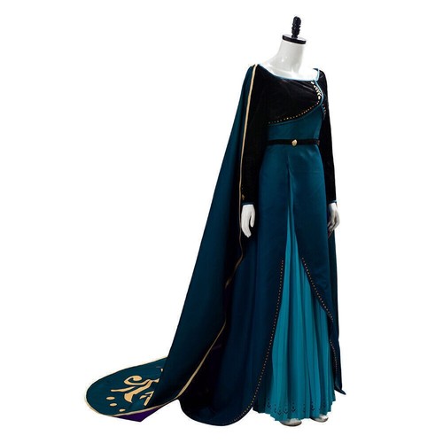 Queen Anna Dark Green Gown Cosplay Costume Dress Adult Outfit Suit Party Cape - Picture 6 of 12