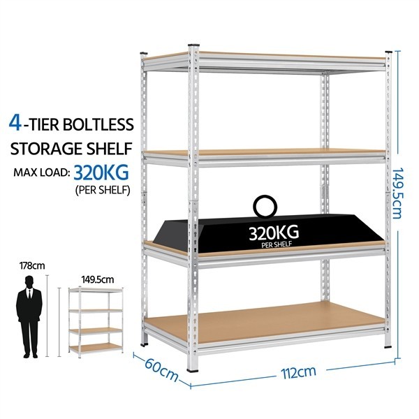 Garage Shelves 4 Tier Storage Shelf Utility Rack for Display 112x60x149.5cm