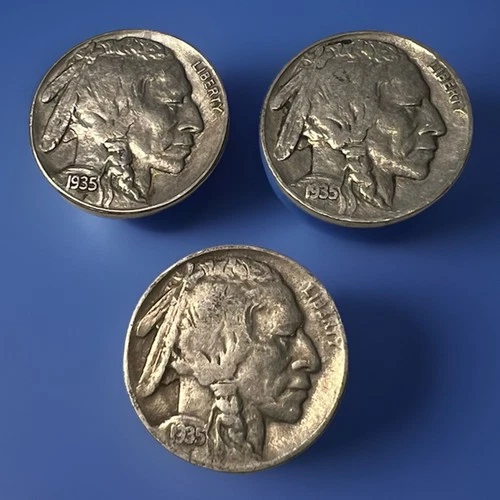 LOT of 3 , 1935 P D S Buffalo Nickel XF Nice Details. American Frontier Coins