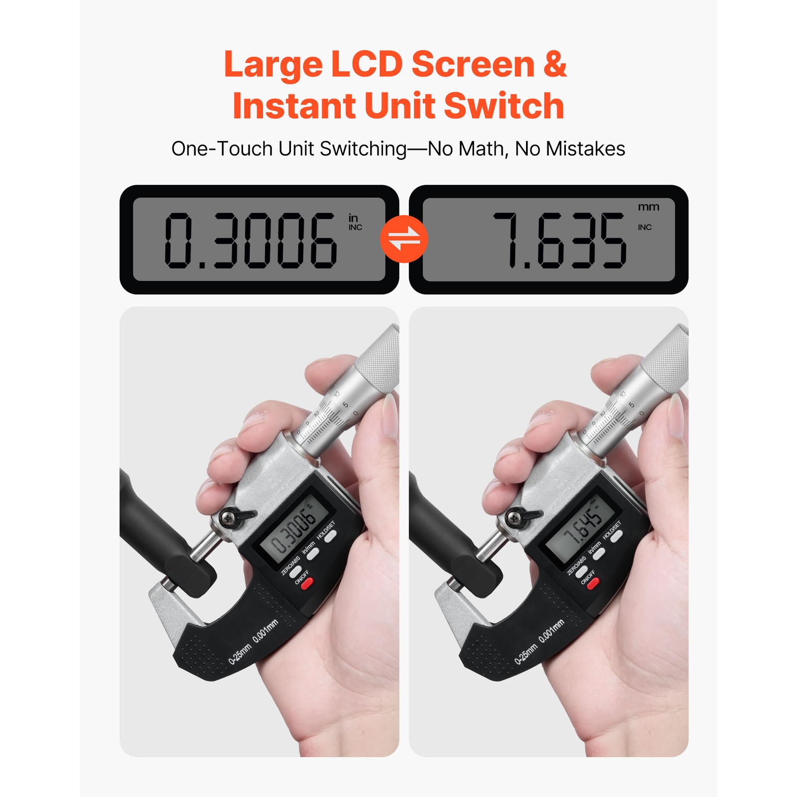 Micromètre numérique avec écran LCD haute résolution 0-25,4mm - 3