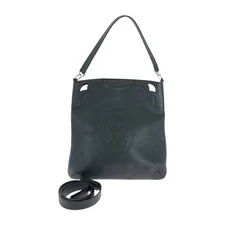 Cartier Marcello Leather 2Way Shoulder Bag Women Black One Size