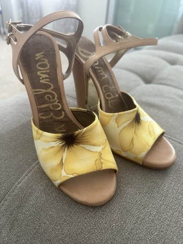 SAM EDELMAN Peep Toe Ankle Strap Size 7 1/2 Block Heel Floral Sandals - Picture 1 of 8