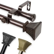 48 In. - 84 In. Telescoping Double Curtain Rod in Cocoa with Trumpet Finial