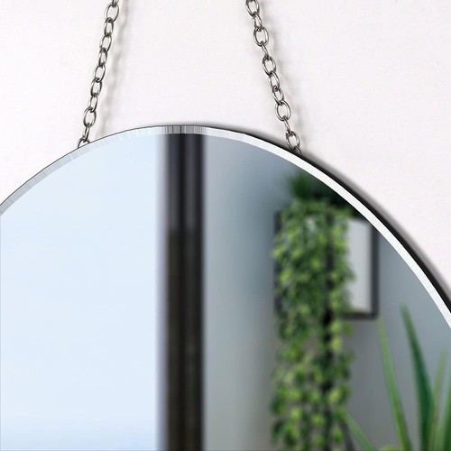 Classic 12x16 Inch Oval Frameless Silver Mirror with Iron Chain for Wall Decor - Picture 7 of 9
