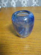 Hand Blown Blue Glass Vase - Signed - 4.5" tall