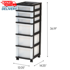IRIS 6-Drawer Plastic Storage Cart with Organizer Top and Wheels, Clear/Black