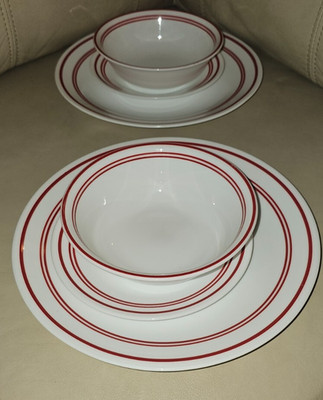 Vintage Correl Classic Cafe Red 6 Pieces Setting for 2 People Dinner Salad Bowl