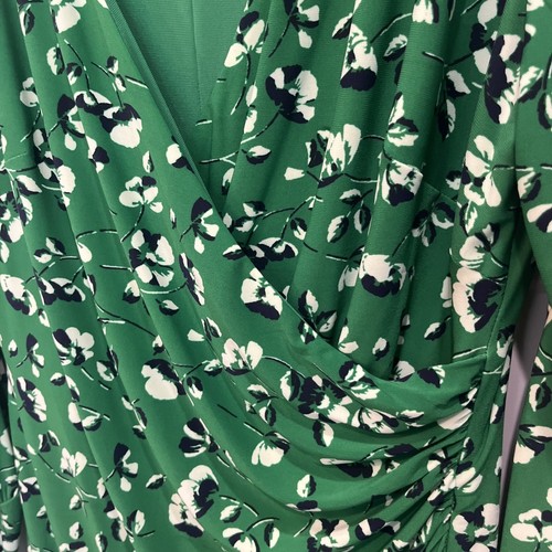 Lauren Ralph Lauren Women's Size 14 Faux Wrap Dress Green Floral Long Sleeve - Picture 3 of 11