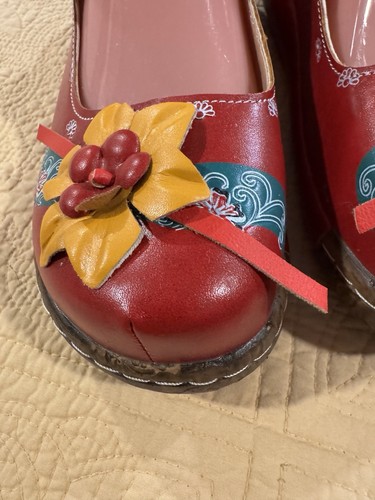 Socofy Red Mary Jane’s Multi Color Floral Shoes US 9.5 - 10 Eu 41 NWOTS - Picture 3 of 15