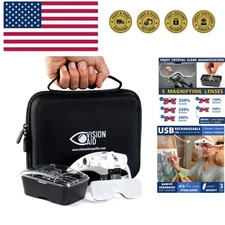 Magnifying Glasses with LED Light, 5 Lenses, Headband, Storage Case | Hands F...