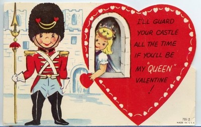 Vintage Valentine Card Guard Your Castle if You'll Be My Queen c1950s