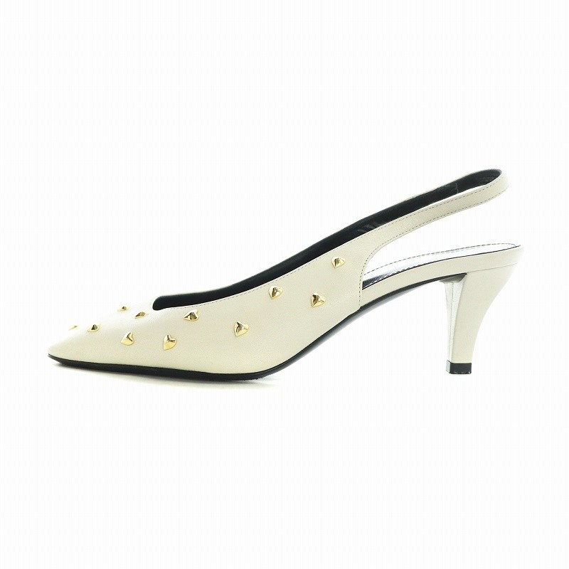 【Sandali】SAINT LAURENT PARIS decolte cinturino borchie cuore logo pelle 36 23 cm bianco