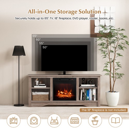58'' TV Stand w/ 18'' Electric Fireplace Heater 3-Adjustable Shelves for 65'' TV - Picture 6 of 10