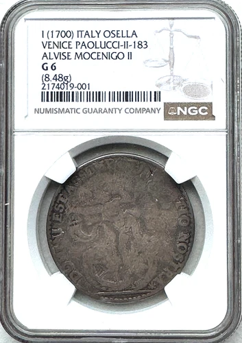 ITALY, VENICE 1700 - ALVISE II MOCENIGO SILVER OSELLA YR 1 - NGC G6 - FREE SHIP!