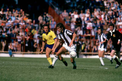 West Bromwich Albion Bryan Robson tries to evade Arsenal John Hollins Old Photo