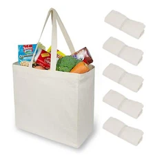 6 Pack Reusable Canvas Grocery Shopping Bags w/ Handles Foldable Tote Bags