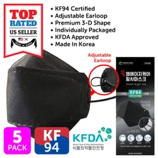 5 Pack KF94 BLACK Protective Face Mask Adult Made in Korea KFDA Approved HMCARE