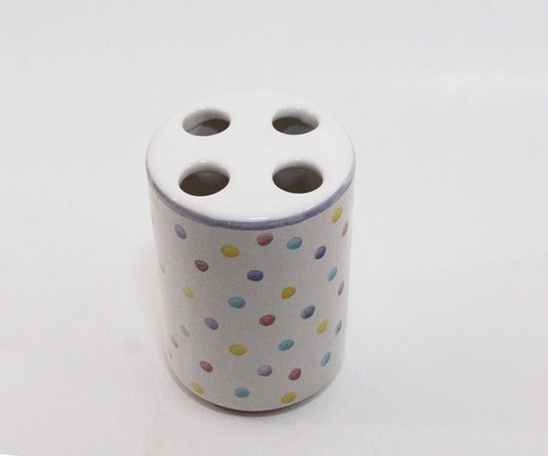 Polka Dots Ceramic 4 Toothbrush Holder Portugal Hand Painted 3/8" Vintage - Picture 5 of 6