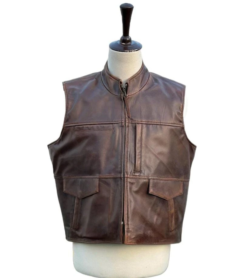 Handmade Men Distressed Brown Leather Biker Vest,Racer Vest, Gift For Him