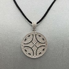 Sterling Silver  Diamond Pave Open Work Round Pendant Necklace 18"