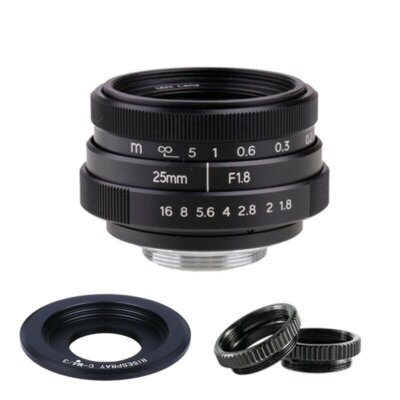 Black C mount Mini 25mm F1.8 CCTV APS-C Lens For Micro Four Thirds M4/3 Camera