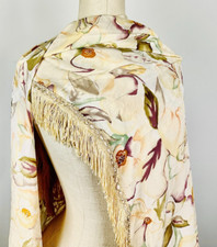 GORGEOUS Vintage Shawl Magnolia Flower Floral...