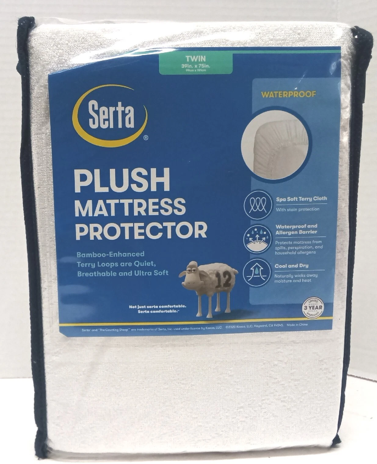 New Serta Plush Waterproof Mattress Protector For Twin Beds White- MTPRT
