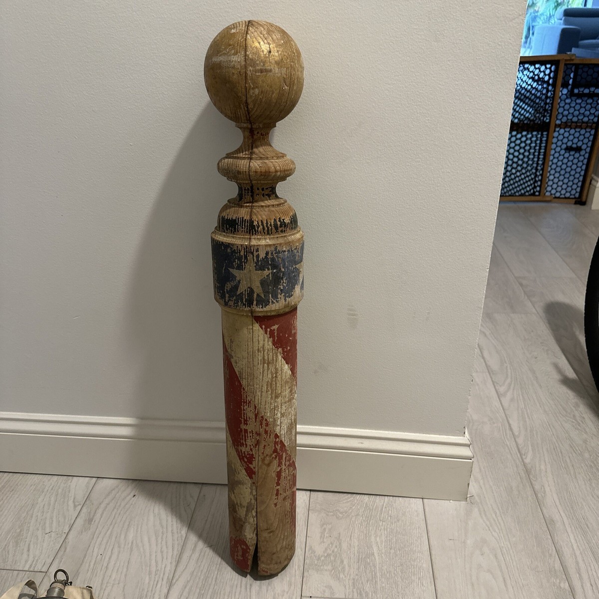 Vintage Wood Barber Pole Vintage Lighted Sign Barber Pole, Authentic