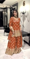 Designer Orange Color Simmer Silk Salwar Kameez With Dupatta For Festival Wear