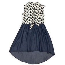 GUESS sz 10-12 Dress Sleeveless Tie Front High Low Hearts Tencil Blue Cream