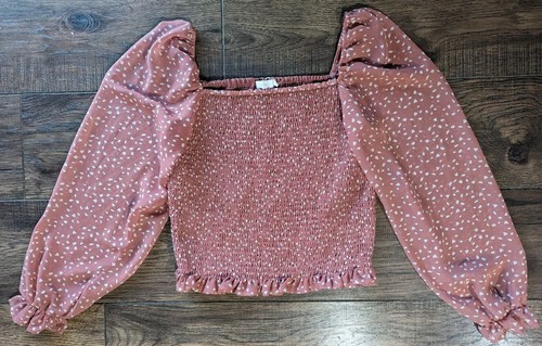 Lush Women's Rose & Cream Speckled Tube Top w/ Chiffon Balloon Sleeves Sz Large