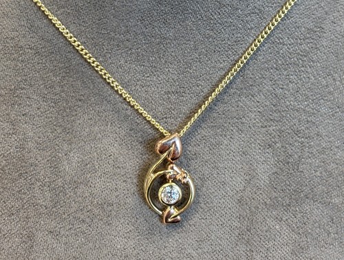 Ciondolo Clogau oro giallo e rosa 9 ct albero della vita amore vite diamanti 22" raro