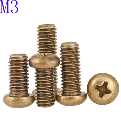 M3 x 0.5 3mm Solid Brass Phillips Pan Head Machine Screws DIN 7985A GB818