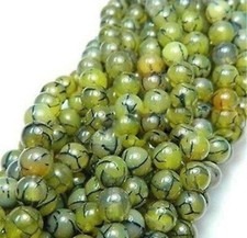 6/8/10mm Natural Yellow Dragon Veins Agate Round Gemstone Loose Beads 15''